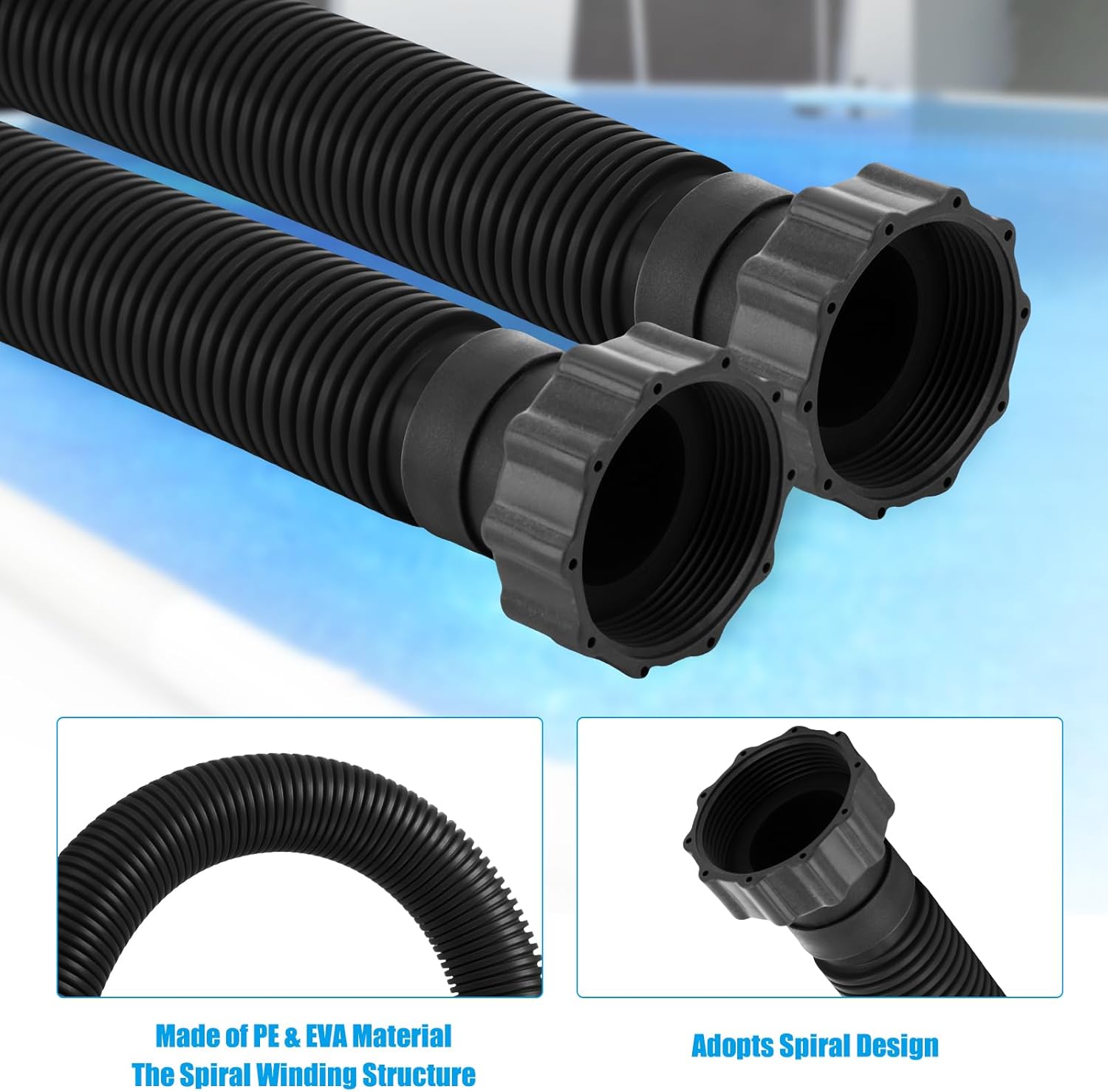 Frienda 10 ft Swimming Pool Replacement Hose - 1.5" Diameter Plastic Above Ground Hose Replacement Accessory for Home, Swimming Pool, Filter Pump, Saltwater Systems(Black)