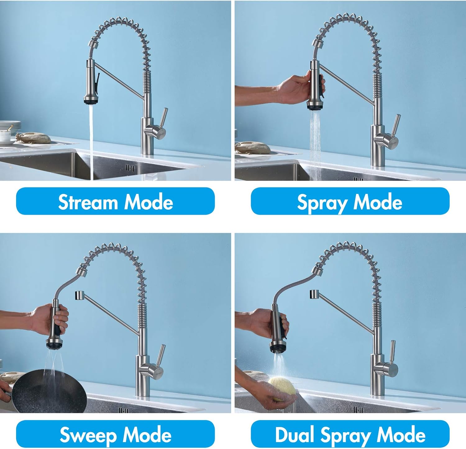 Gеt Chеар Prісе Kitchen Faucet，‎Brushed Nickel Sink Faucet with Pull Down Sprayer，Spring Spout Faucet