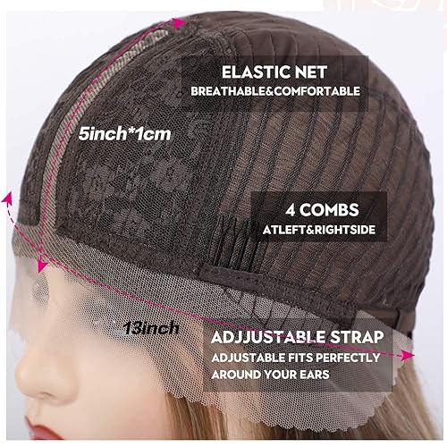 Miniatura 5 de EMMOR Peluca larga de encaje frontal marrón para mujer, 25 pulgadas, pelucas sintéticas onduladas con raya en el medio, cabello diario atado a