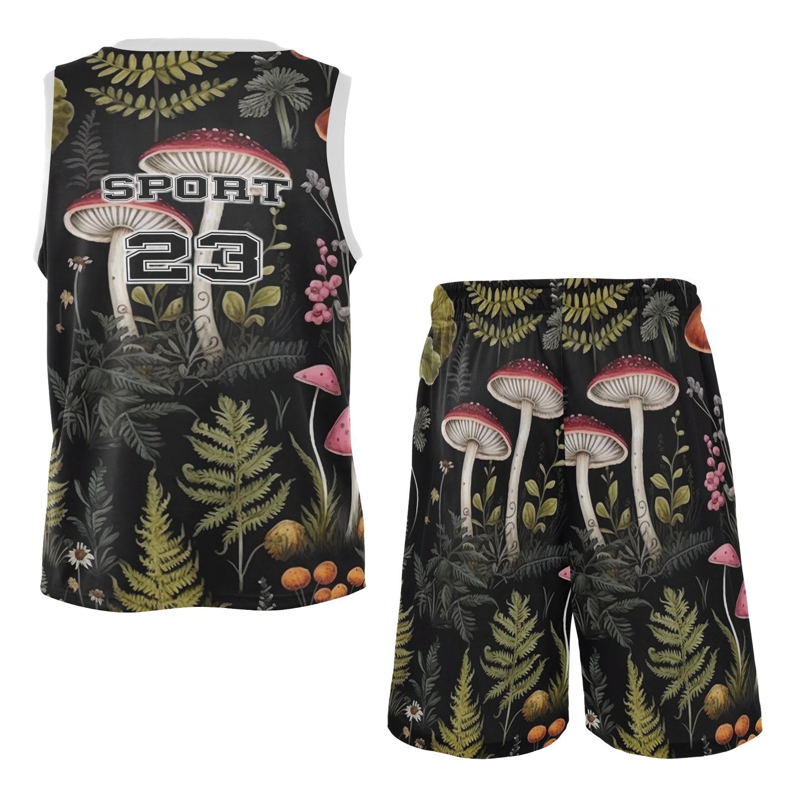 FLildon Forest Mushroom Boys Basketball Jersey Set Tank Top Shorts Tracksuit Sport Training Suit for Kids, XXL