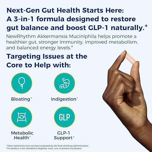 Miniatura 3 de NewRhythm Akkermansia Muciniphila Probiótico, 10 mil millones de TFU, pasteurizado, máxima estabilidad, hoja de té verde EGCG, producción de GLP-1,