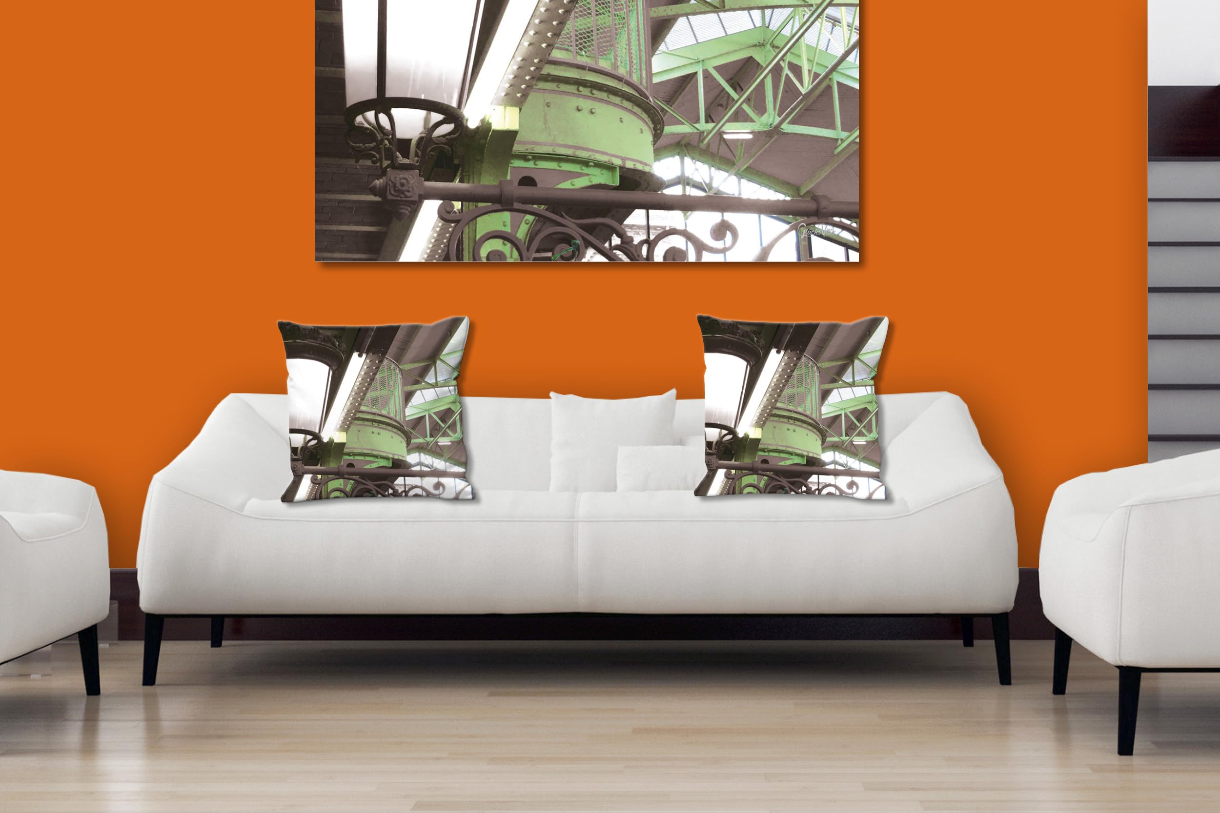 Markthalle - Foto-Kissen-Hülle Set (2 STK.) 40 x 40 cm | Kissen-Bezüge - passend zu Wandbild - Deko-Kissen - Paris Frankreich Markt