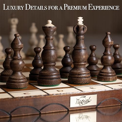 Miniatura 3 de Wegiel Legate - Juego de ajedrez de madera de lujo para adultos y niños, hecho a mano de madera de haya y abedul de primera calidad, diseño plegable