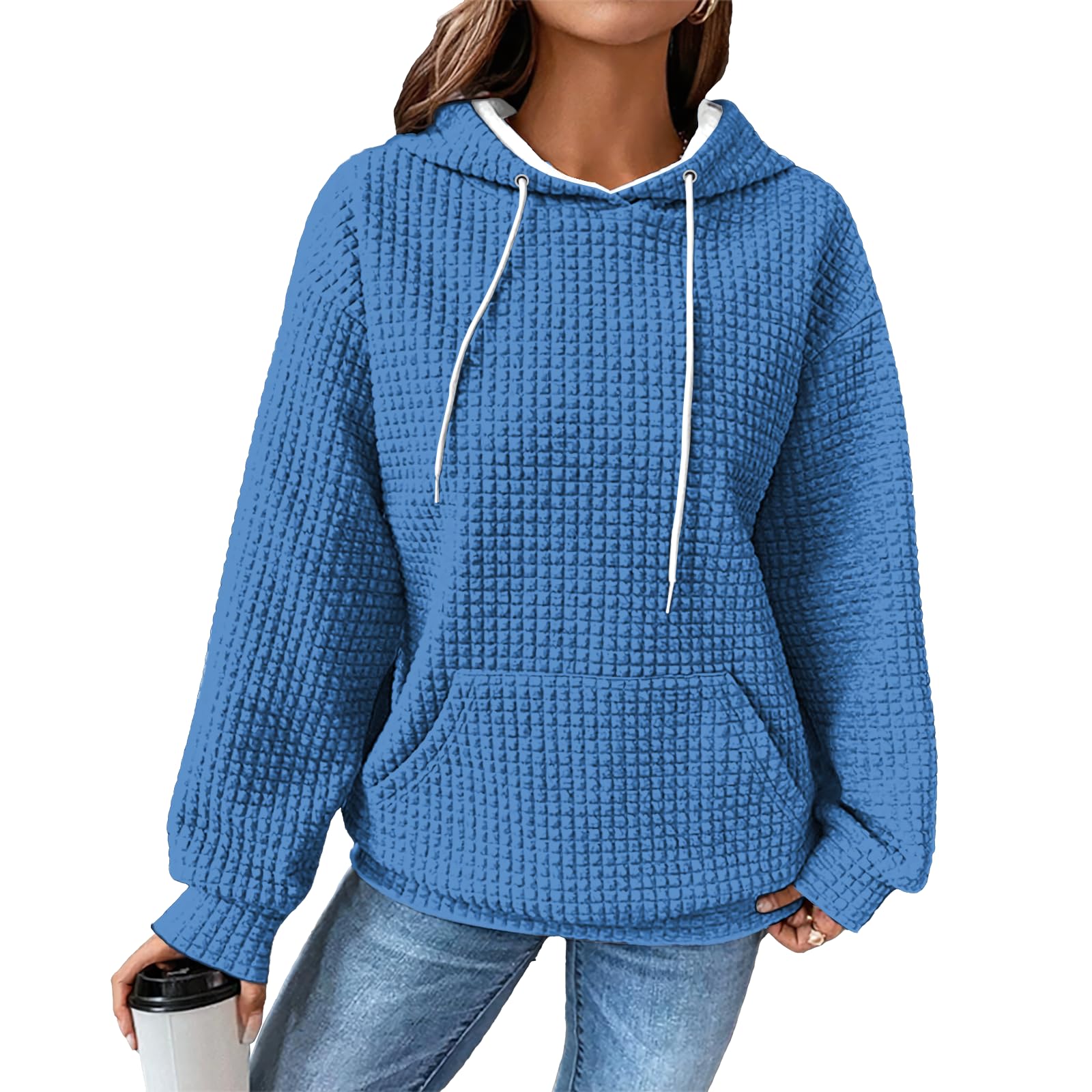 - Oversized Sweatshirt for Women Soild Color Fall Plus Size Drawstring Casual Daily Wear Sweatshirt with Pocket