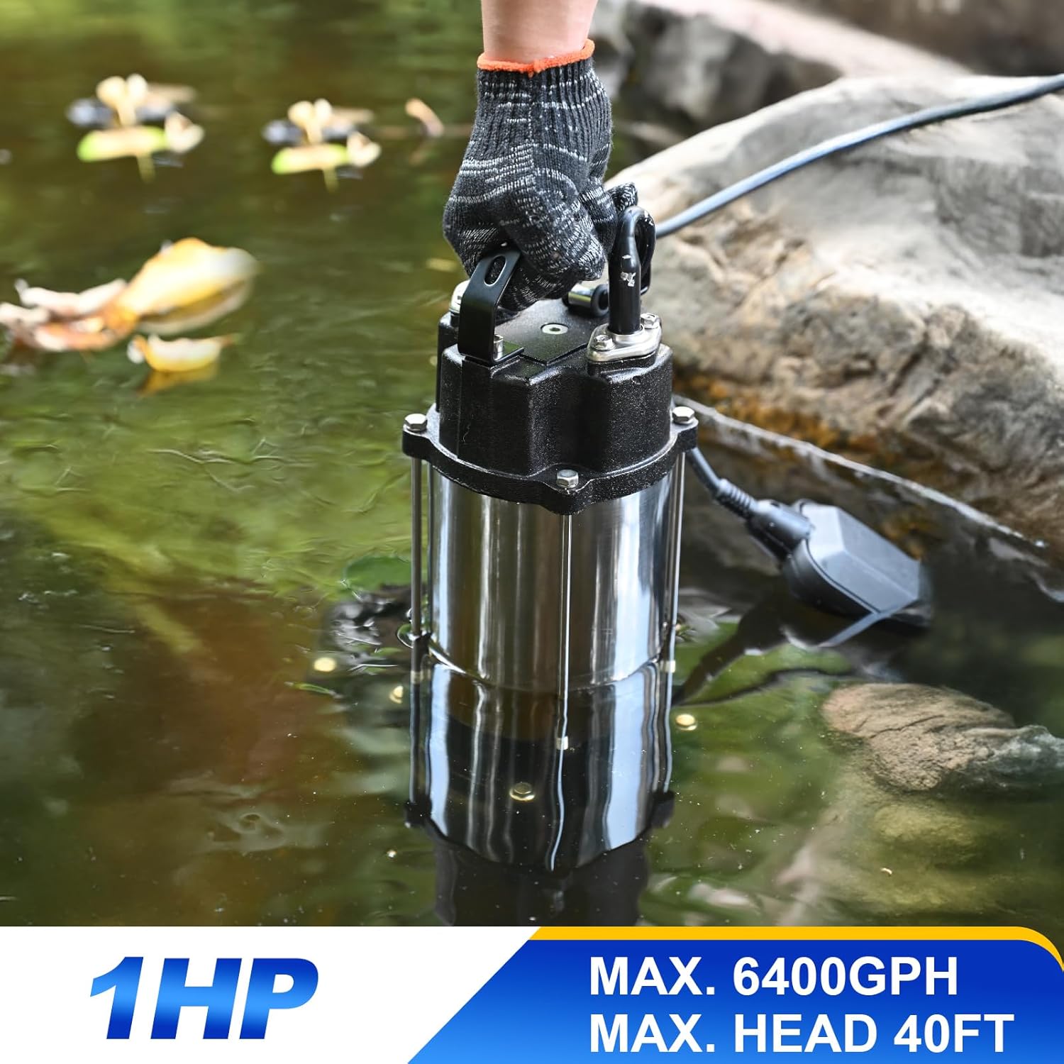 1 hp sewage grinder pump, 115v grinder sump pump, stainless steel, automatic float switch, cast iron impeller, 2'' npt discharge, sewage pumps for basement, sump basin, sewage well 6400gph with grinder
