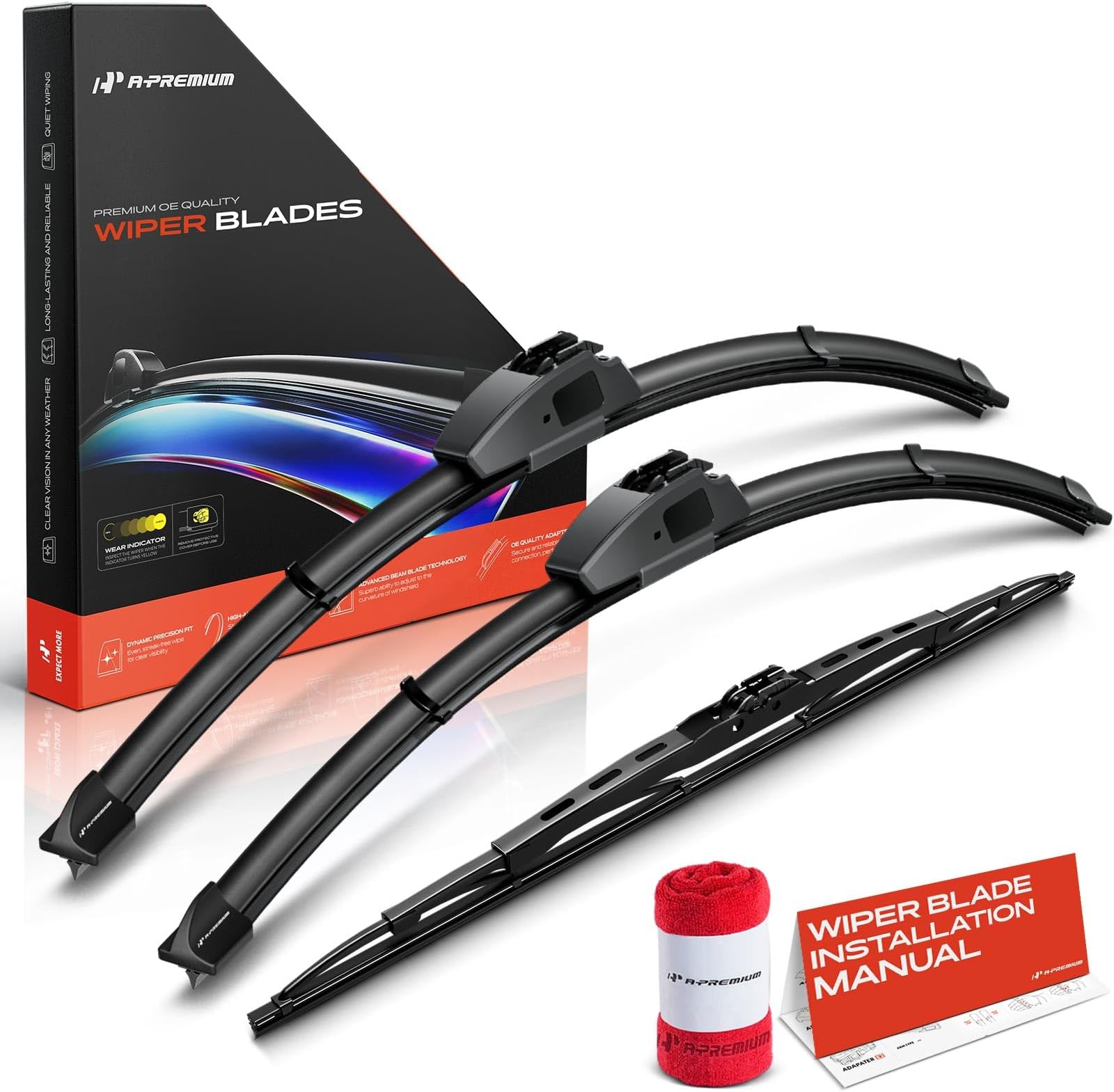 Windshield Wiper Blades Compatible with Land Rover Range Rover 1996-2001 - Front Rear Wipers Blade Set for 22"/22"/19", Hook/Hook Arm Connector, with Wear Indicator & Towel (Pack of 3)