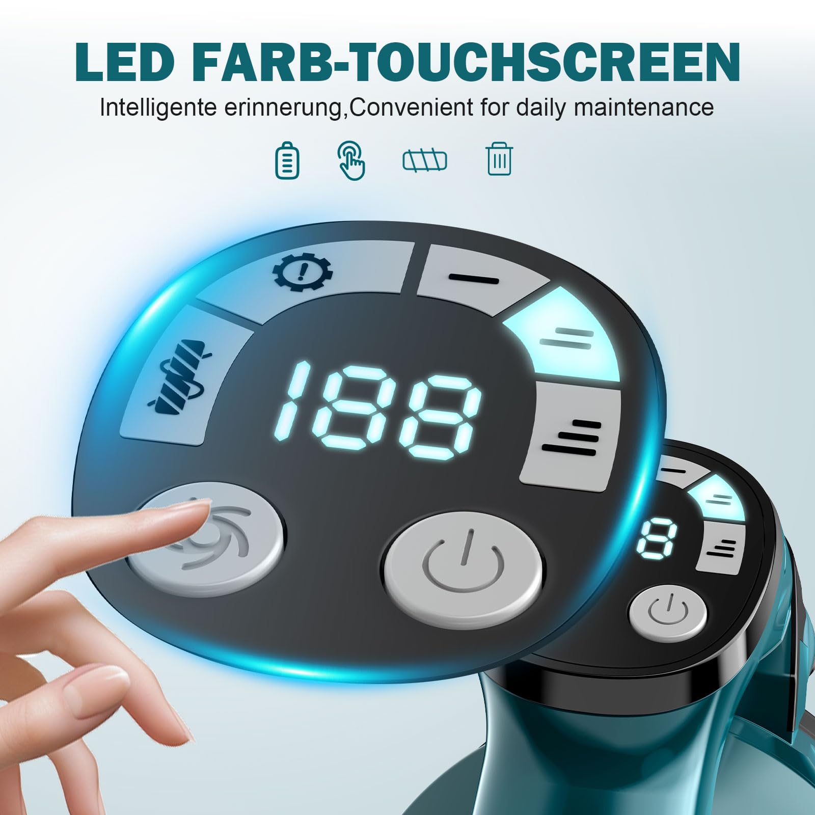 Akku Staubsauger, 60KPA/700W/70Mins Staubsauger Kabellos, 1,8L Großer Staubbecher, Anti-Tangle-Bürste, 3 Saugdüsen HEPA-Filter LED-Licht für Tierhaare Teppiche Hartböden Auto Bettspalte