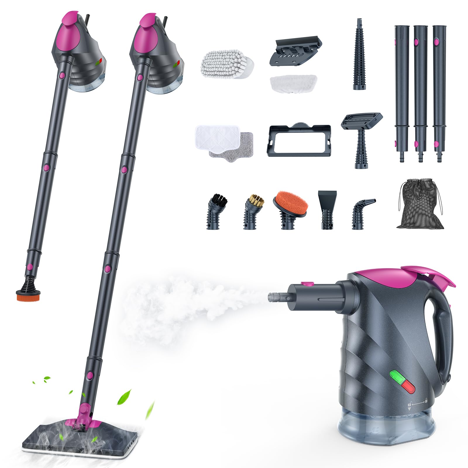 Photo 1 of 10-in-1 Steam Cleaner, Steam Mop with Detachable Handheld Steamer, 320ml Water Tank, 10s Fast Heating, Portable Steamer for Cleaning Floor, Tiles, Kitchen, Window, BBQ Grill, Car, Gray