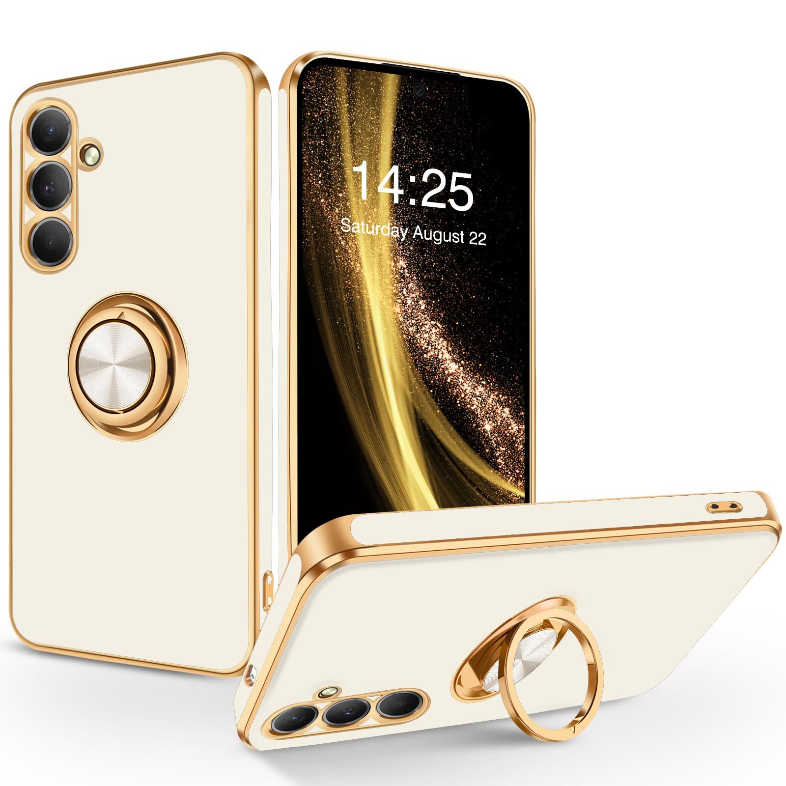 SouliGo Compatible with Samsung Galaxy S25 Case, Slim Protective Kickstand Ring Holder Soft Rubber Hybrid Hard Bumper Shockproof Drop Protection Girls