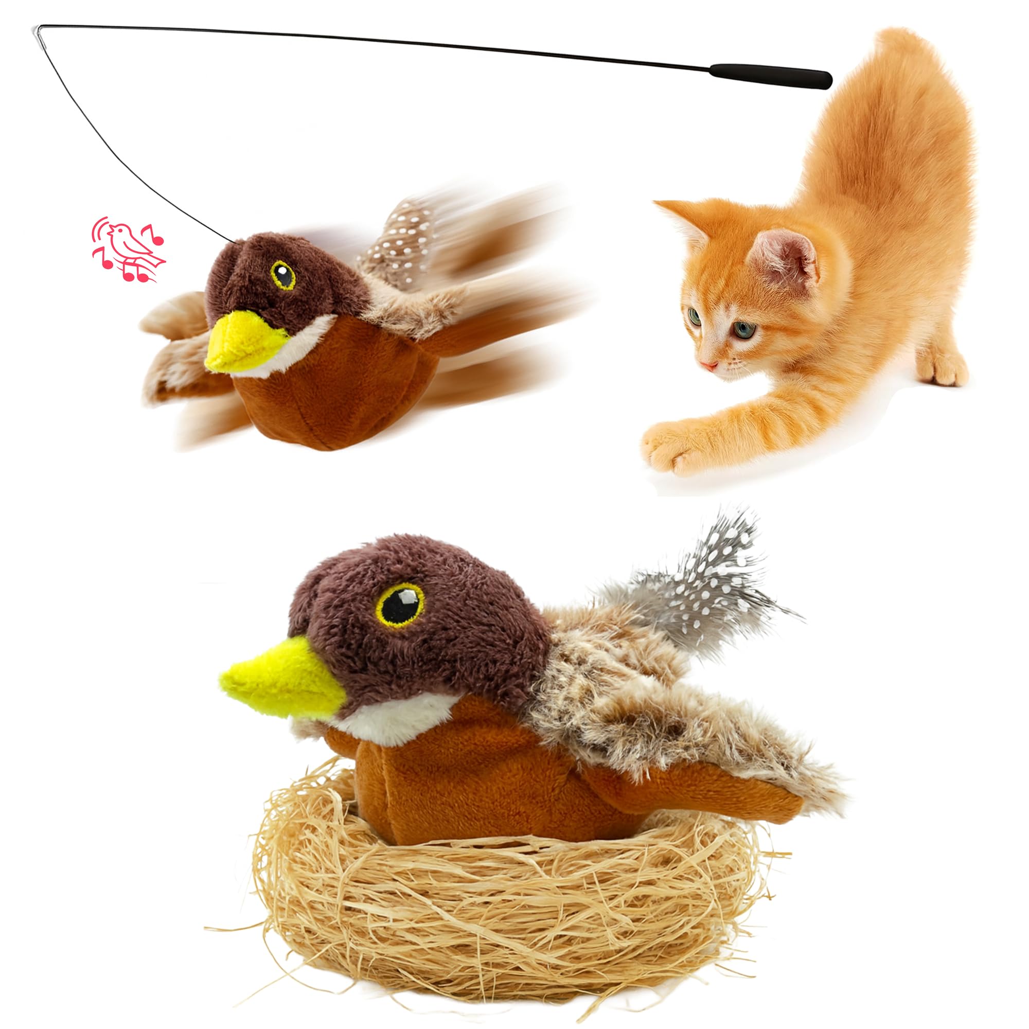 Giocattoli per gatti che sbattono l'uccello (senza volare), tweet realistico, ricaricabile attivato al tocco, giocattolo interattivo per esercizi per gatti per tutte le razze