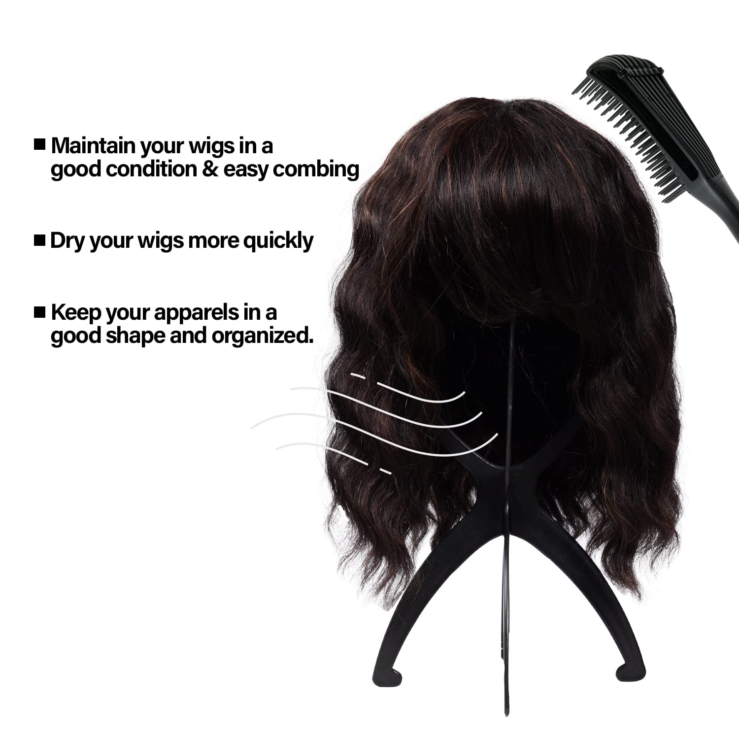 STUDIO LIMITED Portable Wig and Hat Hanger with Durable Stand and Tool Holder (2 Pack, Black)