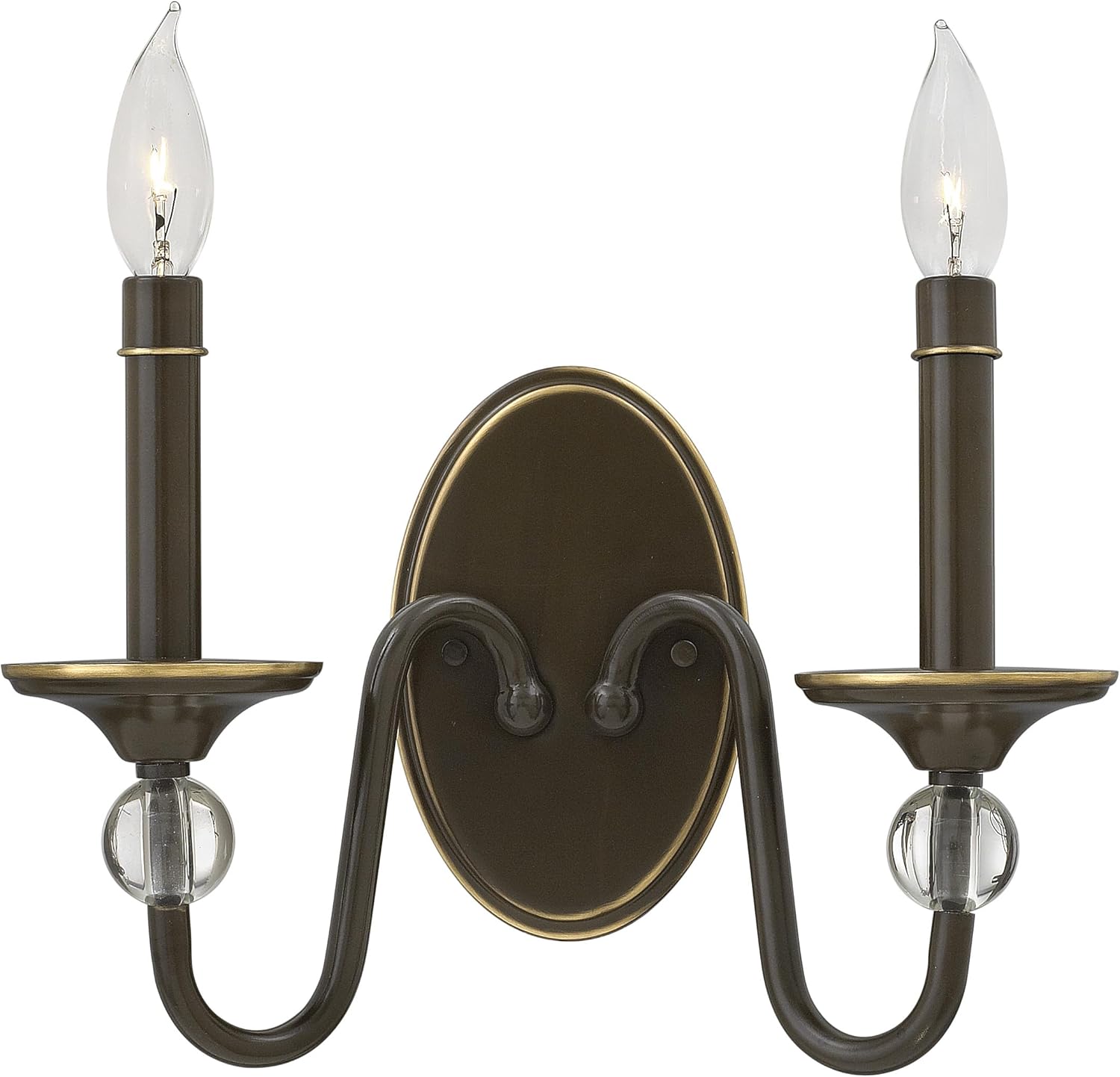 Hinkley Eleanor Two Light Wall Sconce, Traditional, Crystal Elements, Light Oiled Bronze