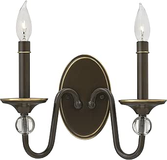 Hinkley Eleanor Two Light Wall Sconce, Traditional, Crystal Elements, Light Oiled Bronze