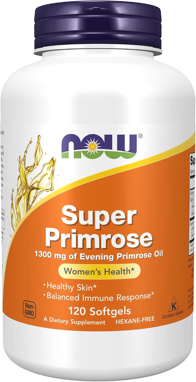 NOW Supplements, Super Primrose 1300 mg with Naturally Occurring GLA (Gamma-Linolenic Acid), 120 Softgels