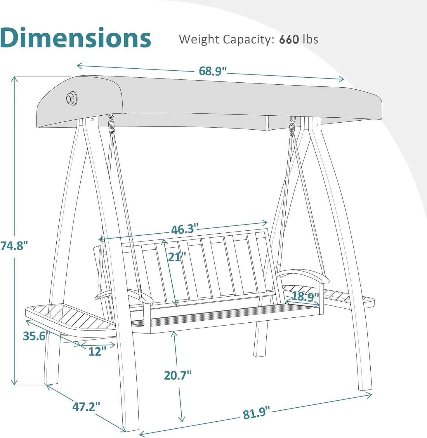 MCombo 2-Person Patio Swing Chair, Heavy-Duty Outdoor Porch Swing with Wooden Finish Coated Seat for Garden, Balcony, Poolside 4458 (Blue)