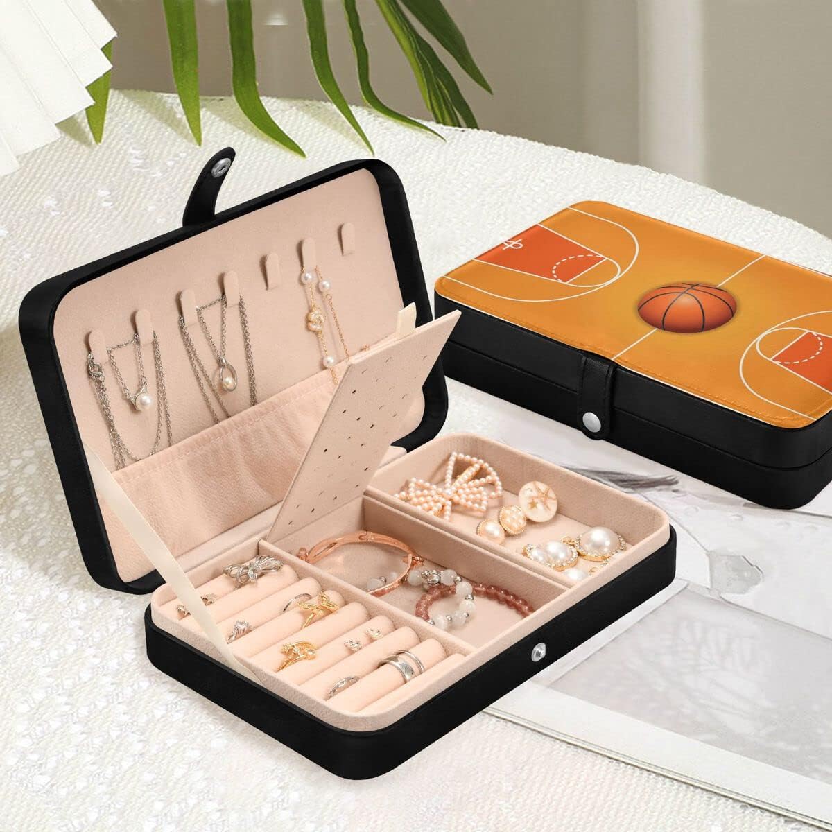 Bolaz Leather Jewelry Box Jewelry Case Storage Box Basketball Court For Rings Earrings Necklaces