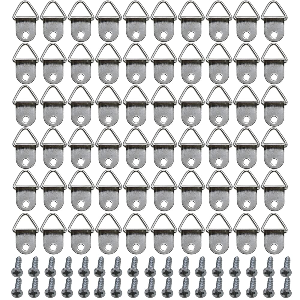 100 Stück Bilderhaken Dreieck-Ringe Silber – Aufhänger Für Fotorahmen, Poster & Wanddekoration, Inklusive Schrauben