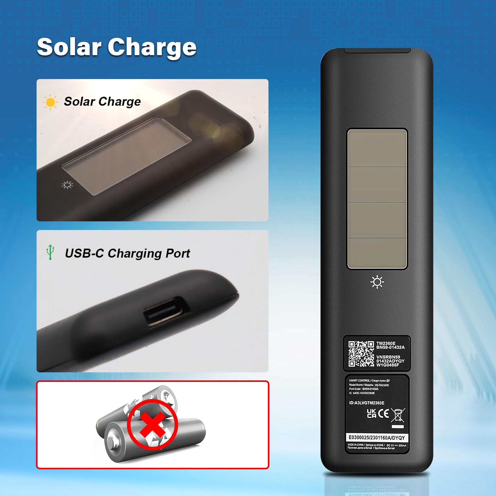 BN59-01432A Telecomando di Ricambio per Samsung, Telecomando Vocale di Ricarica Solare per Samsung Smart TV, Adatto a 2021-2022 Smart 4K HD TV