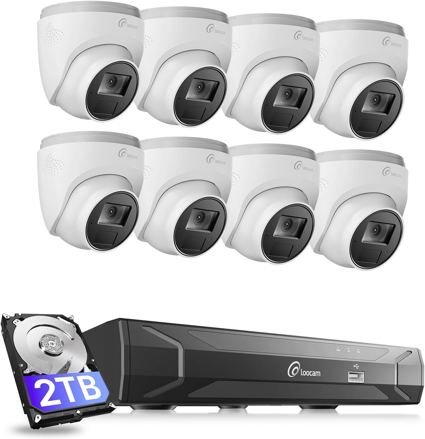 Loocam PoE Camera System 8CH 5MP NVR, Dome IP Cameras Wired Security Camara System 8pcs, AI Motion Human Detection, Two-Way Audio, 2TB HDD for 24/7 Record Outdoor Indoor, App Remote