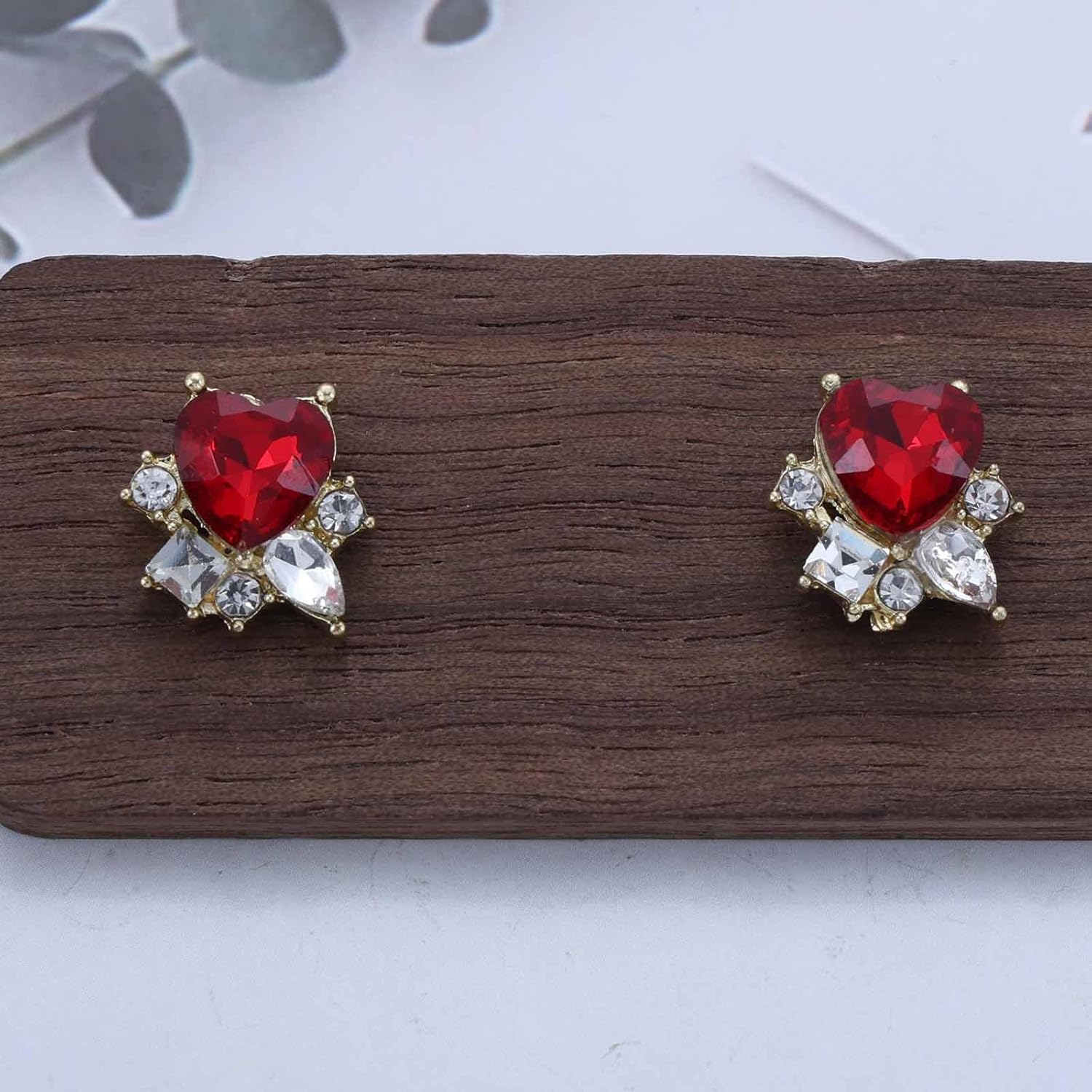 Vintage Tiny Ruby Heart Stud Earrings Red Crystal Heart Earrings Ruby Gemstone Earrings Gold Rhinestone Heart Love Earrings Jewelry for Women - Image 3