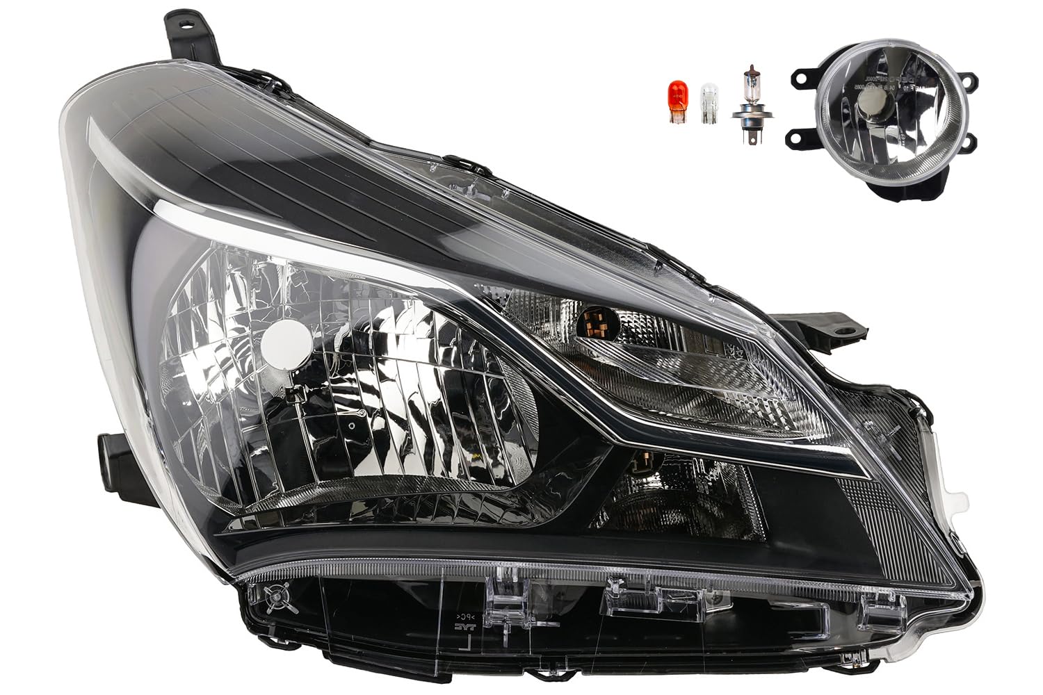 Johns, Faro halógeno apto para Toyota Yaris XP13 17-H4 Rec. con motor para LWR + faros antiniebla + bombilla