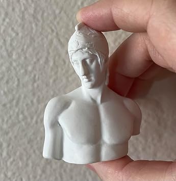 Miniature Blue Achilles Bust Statue, Greek Mythology Warrior, White, 2.8 in H