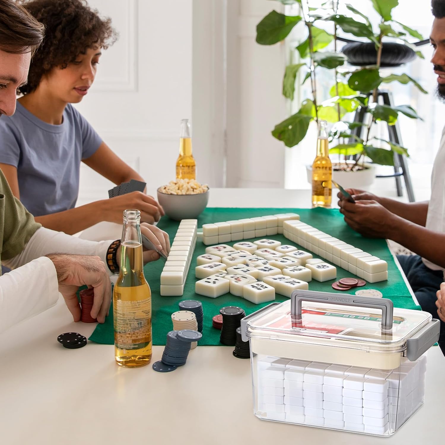 Mahjong Case Only, Empty Mahjong Tiles Storage Box with Removable Tray, Plastic Mahjong Tile Holder for 160-200 Tiles, Large Capacity Game Accessories Organizer for Home Party Gatherings