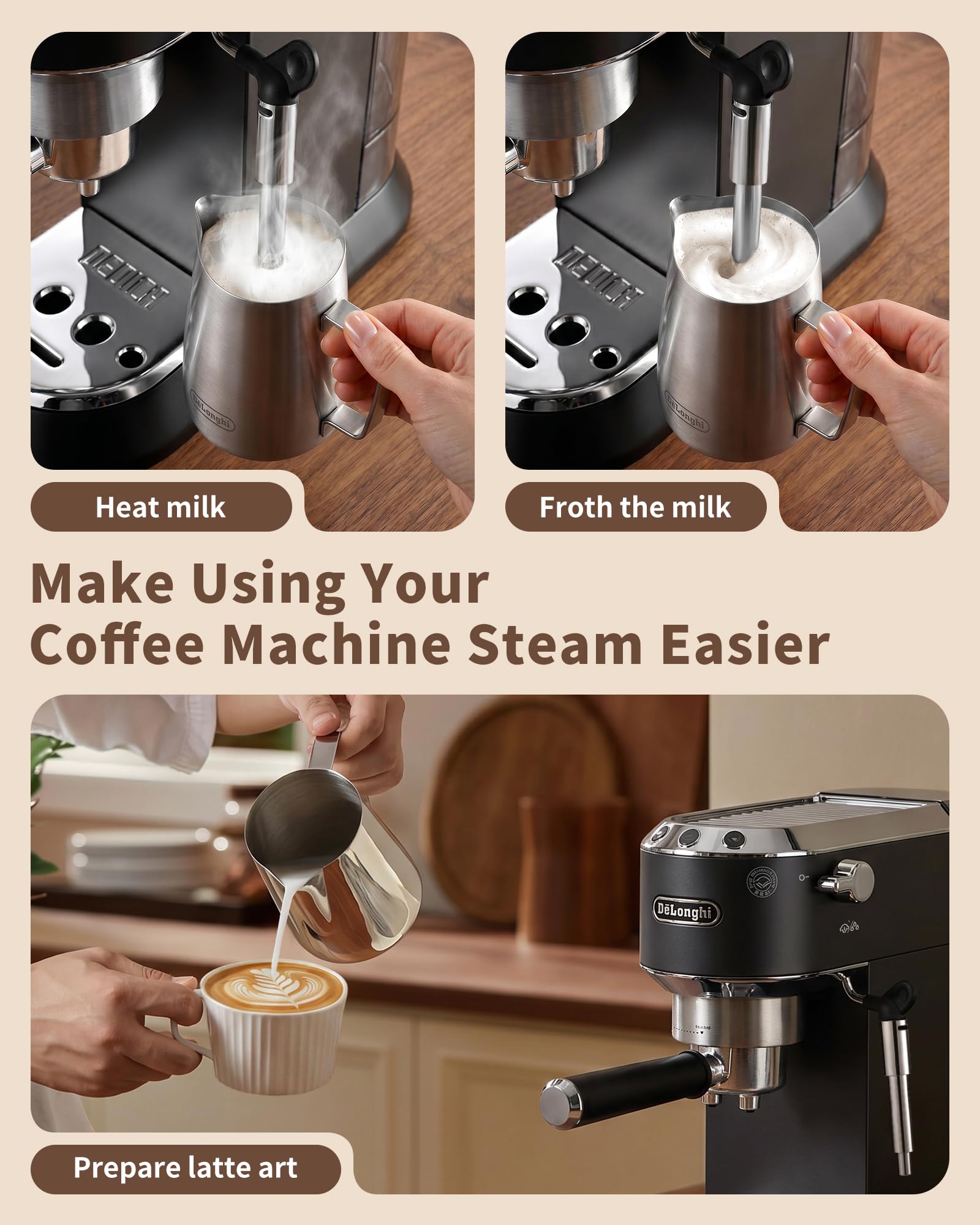 MOWETOO Ugello del Vapore for Coffee Machine - Inossidabile Steam Nozzle per Espresso Machine DeLonghi Dedica EC685 ed EC680, Punta con 1 o 3 Fori
