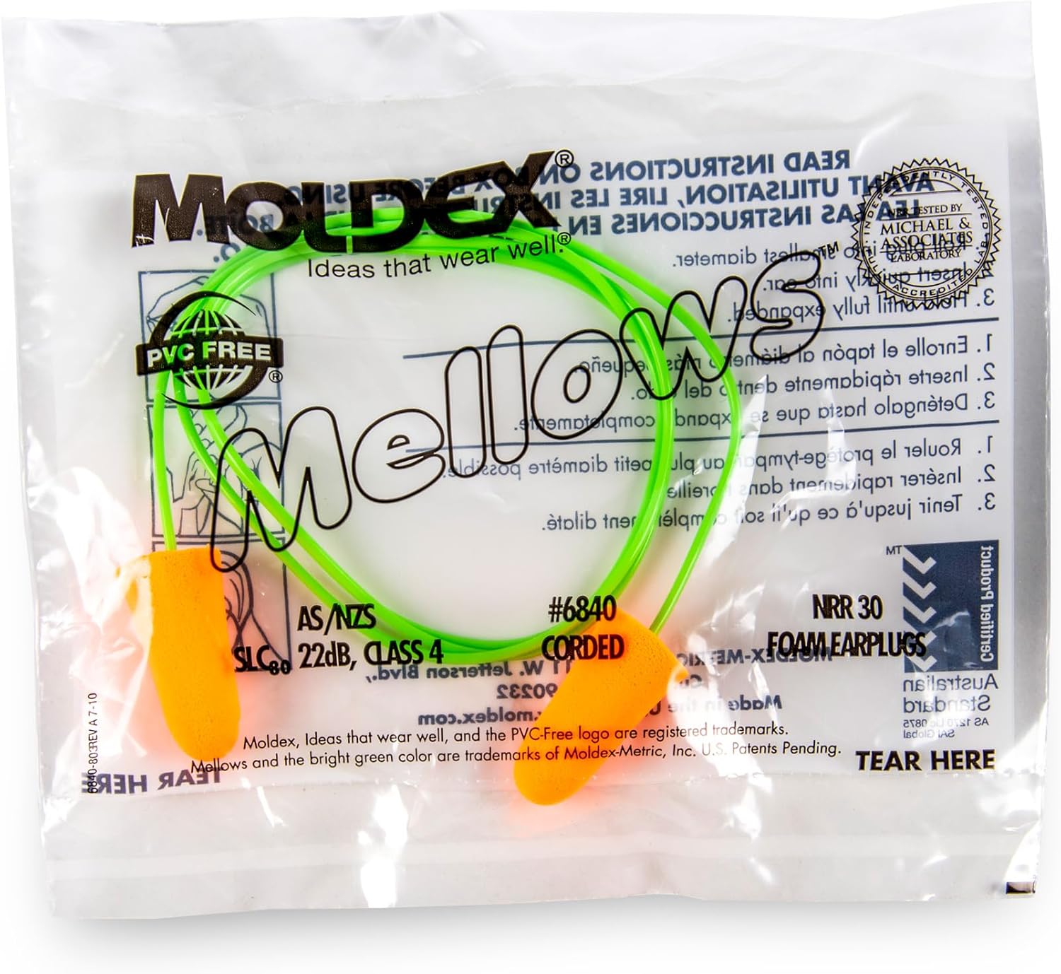 Moldex Mellows® Uncorded Foam Earplugs – Comfortable Disposable Ear Plugs for Hearing Protection, NRR 30dB Noise Reduction, 100 Pairs, Bright Orange, 6840