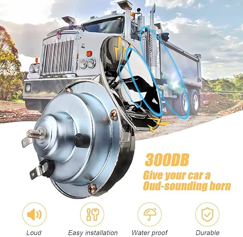 Vista 11 de 2 bocinas de tren súper ruidosas, caracol eléctrico de aire para automóvil, doble bocina, kit de repuesto de bocinas de aire impermeables de 12 V