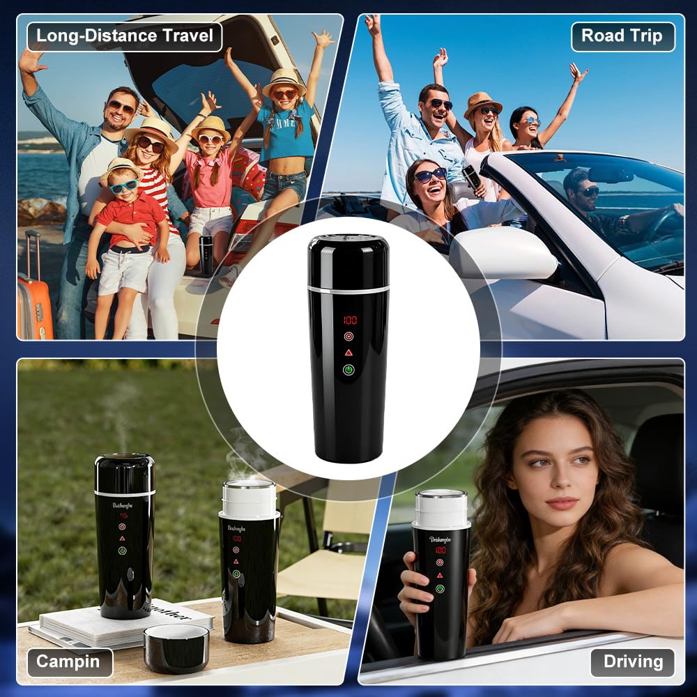 Wasserkocher für Auto, DC 12V/24V Reisewasserkocher Auto, 420ml Wasserkocher Auto Zigarettenanzünder mit LCD-Anzeige, Temperatureinstellung, Rührfunktion, 304 Edelstahl für LKW Reise Camping
