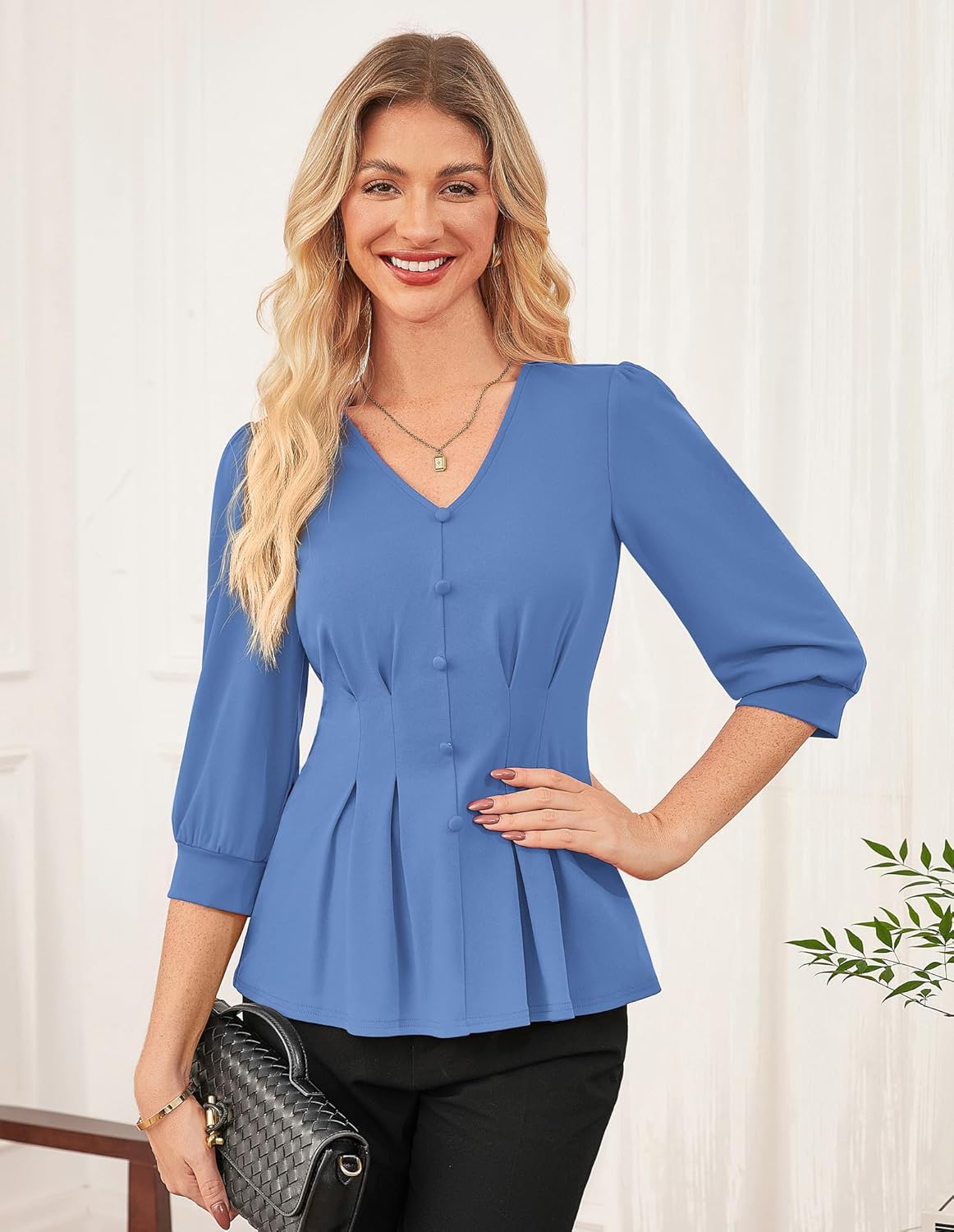 GRACE KARIN Women Business Casual Tops, 2026 Spring Trendy Dressy Blouses, 3/4 Sleeve Peplum Work Shirts V Neck Office Outfit - Image 7