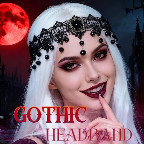 Miniatura 3 de Catery Diadema de vampiro gótica de encaje negro para Halloween, accesorios de vampiro para mujer