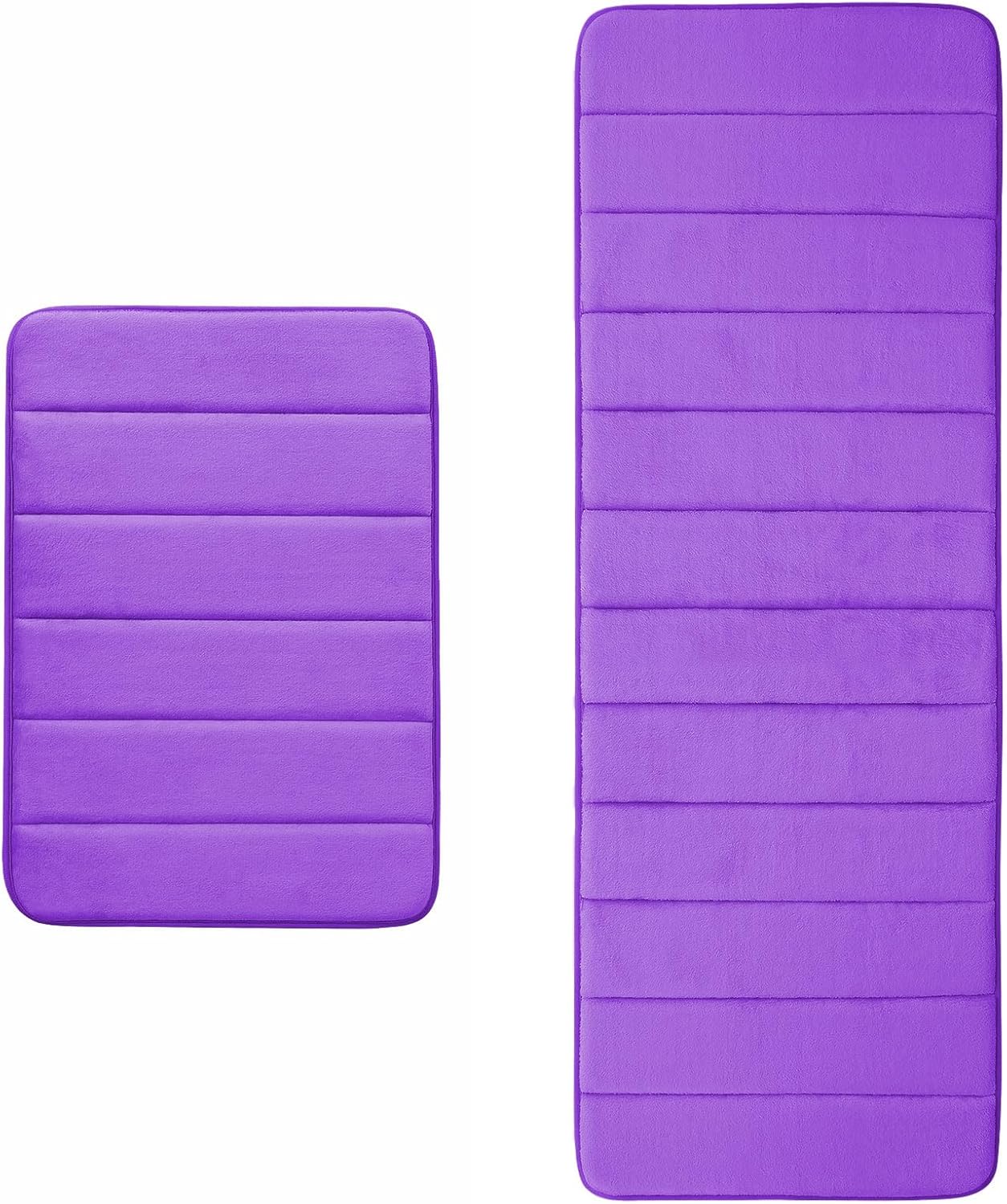 Buganda Meomry Foam Bathroom Rugs 2 Pieces, Bath Mat Size 24 x 16 and 47 x 17 in Purple, 2 Item Bundle