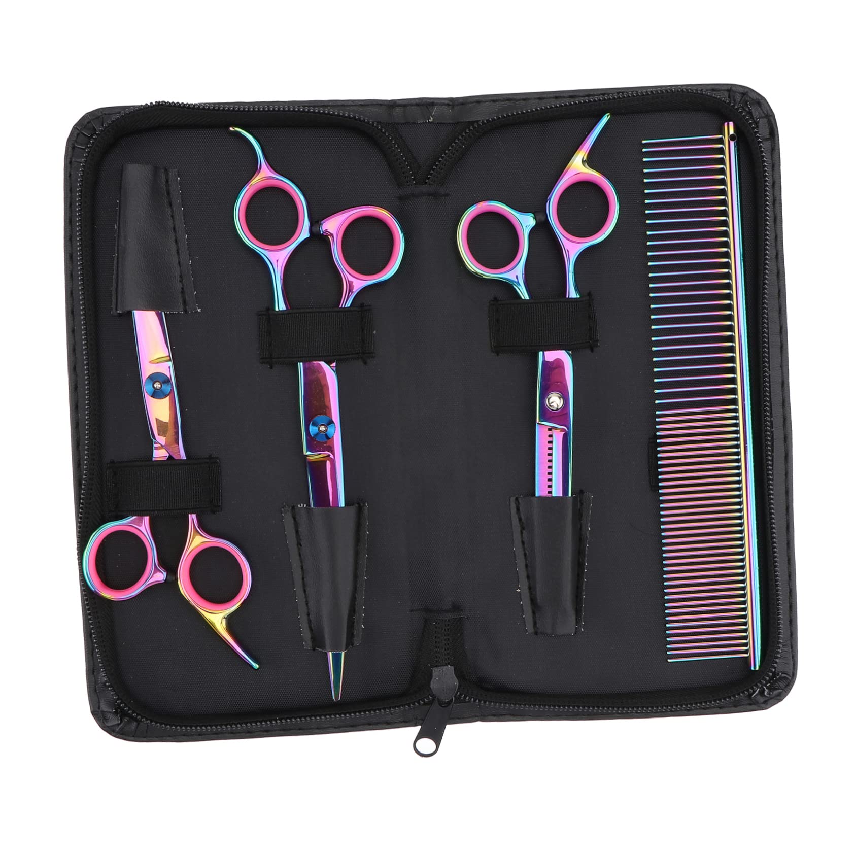 Set Forbici da Parrucchiere in Acciaio Inox 4 Pezzi | Denti Taglio e Taglio Piatto, per Casa e Salone Professionale, Adatto a Chioma e Animali Domestici