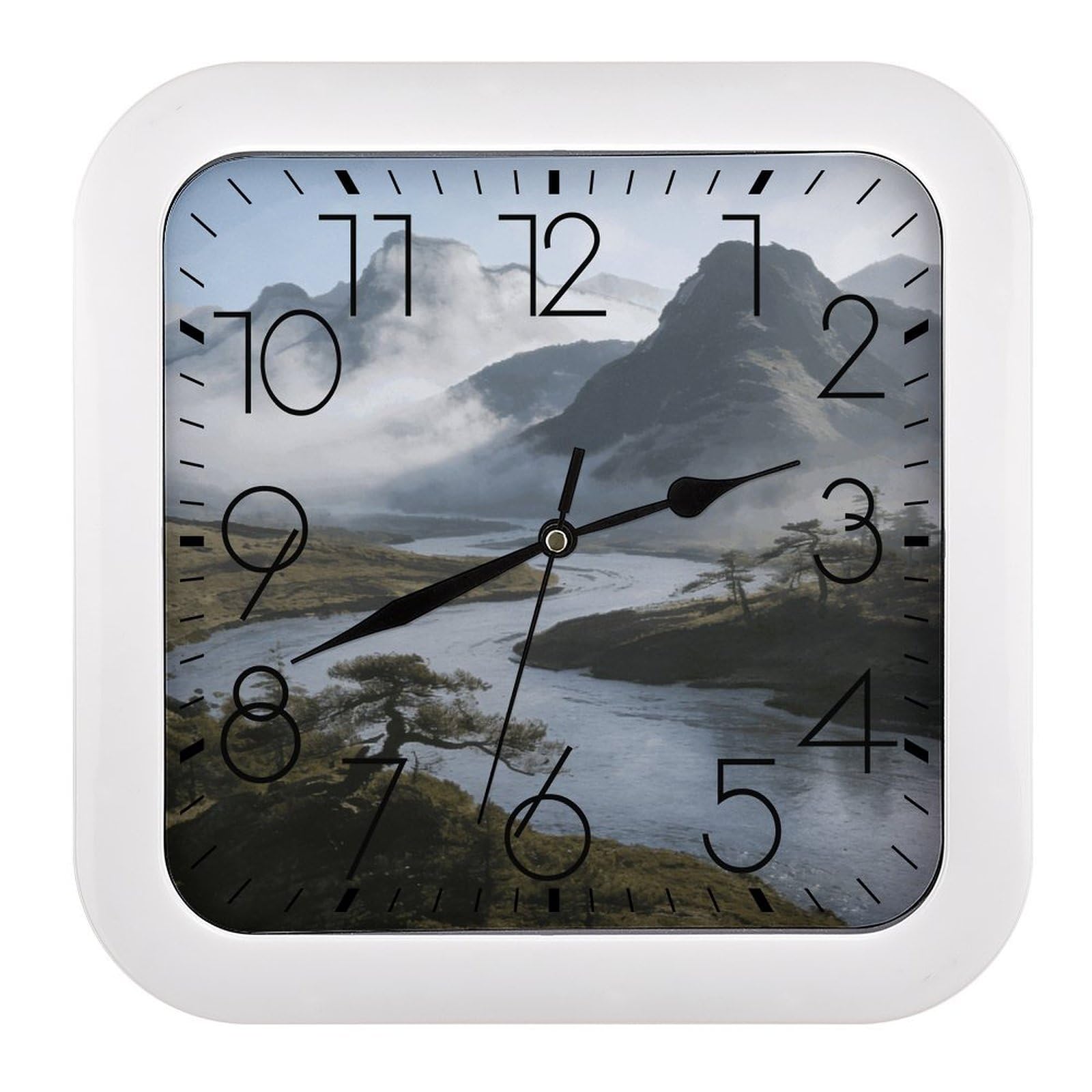 Fodpand Style Sunrise Crossing Of The Smoke Hills Wall Clock,Battery Operated Modern Retro Rounded Square Clock Clock For Bedroom Living Room Office Home Gym Porch Decor Indoor Outdoor 10.2 * 10.2In