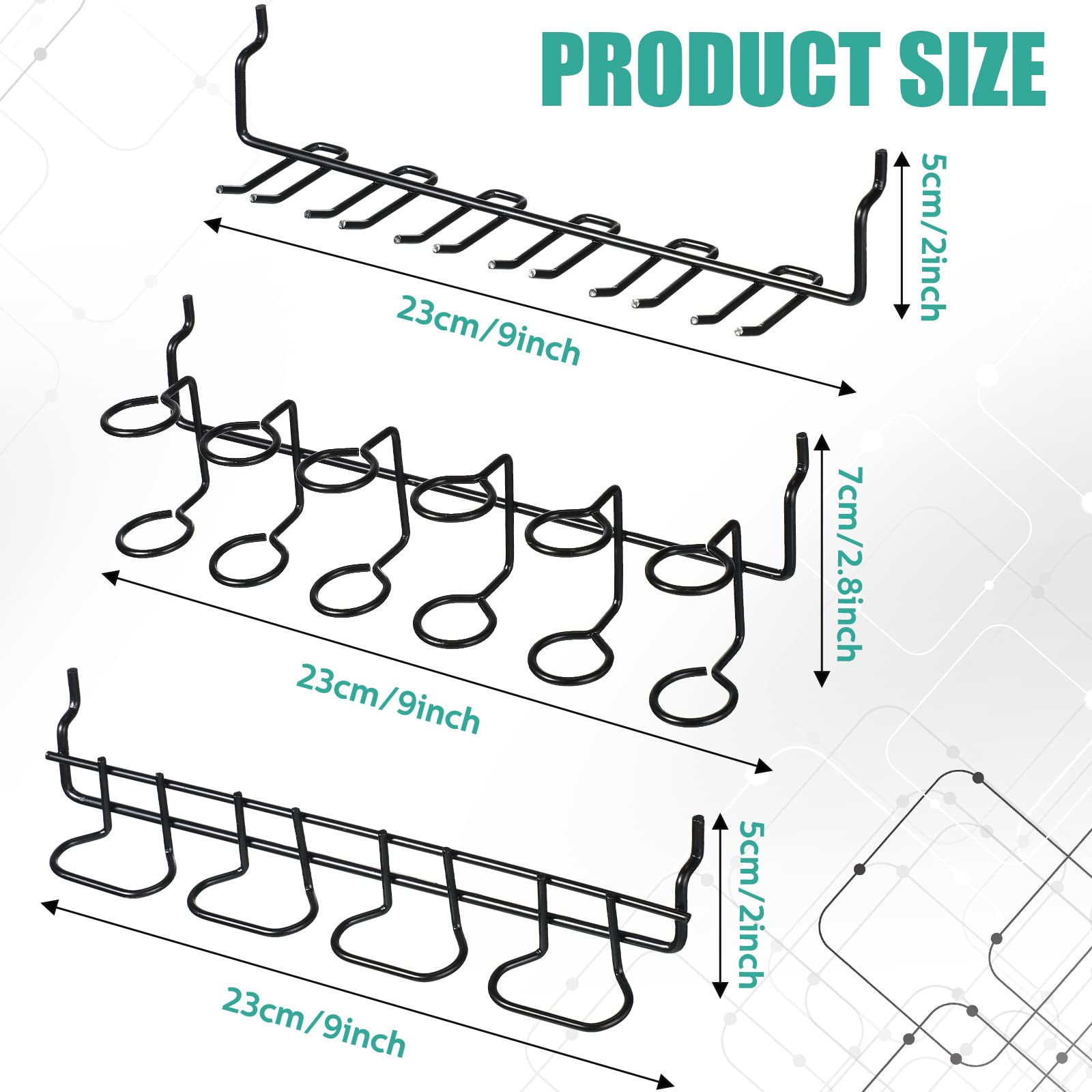Coume 6 Pcs Pegboard Screwdriver Holders Organizer Pegboard Plier Holders Stainless Steel Peg Board Tool Utility Hooks Accessories Shelving Display Multi-Ring Tool Racks for Shop Store(Black) - Image 2