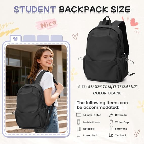 HYC00 School Backpack Womens, Causal Travel School Bags 14 Inch Laptop Backpack for Teenage Girls Lightweight Rucksack Water Resistant Bookbag College Boys Men Work Daypack
