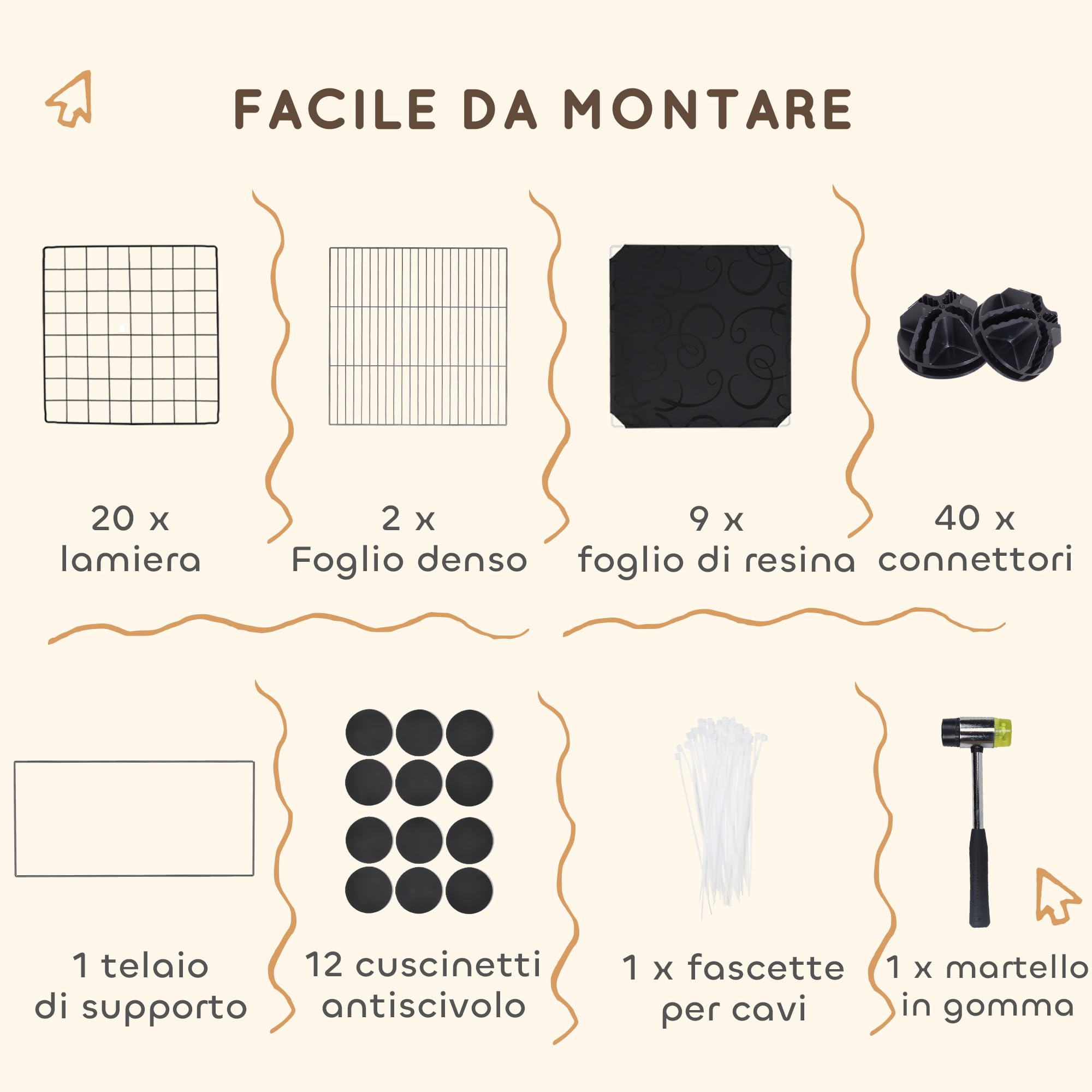 PawHut Gabbia per Animali Piccoli Modulabile con 2 Casette Rialzate, Recinto per Conigli, Porcellini d'India e Ricci da interno con 31 Pannelli, Nero