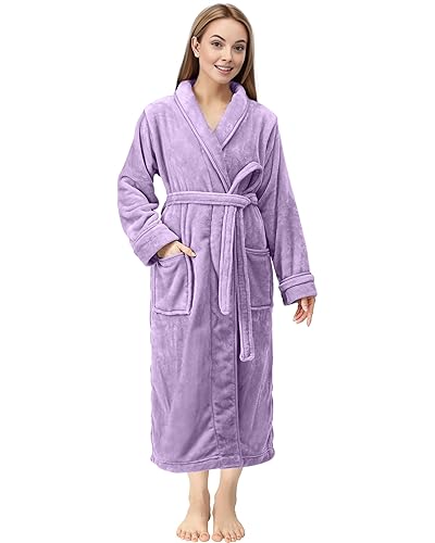 NY Threads Premium Womens Robe, Plush Fleece Long Bath Robe for Women, Fluffy Soft Women's Bathrobe - Medium (Pack of 1) - Lavender