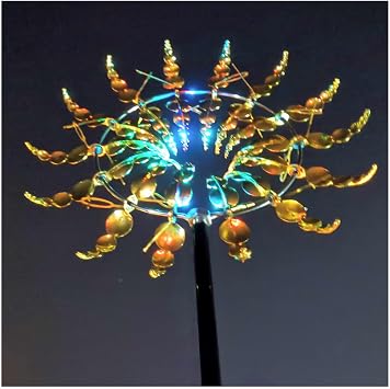Solar Magical Windmill, Spinning Garden Wind Spinner 3D Wind Sculptures, 13.4 x 71in Solar Spinner,Gold