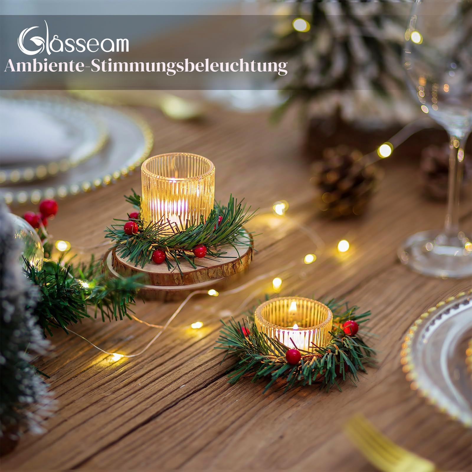 Glasseam Teelichthalter Weihnachten: 24er Set Gerippt Teelichtgläser