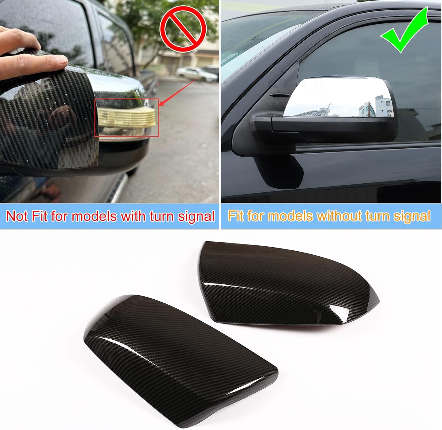 ABS Outside Side Rearview Mirror Cover Trim Sticker Compatible with Toyota Tundra 2007-2021 Crew Max Sequoia 2008-2020 Accessories(not applicable to models with turn signals) (Carbon fiber pattern)