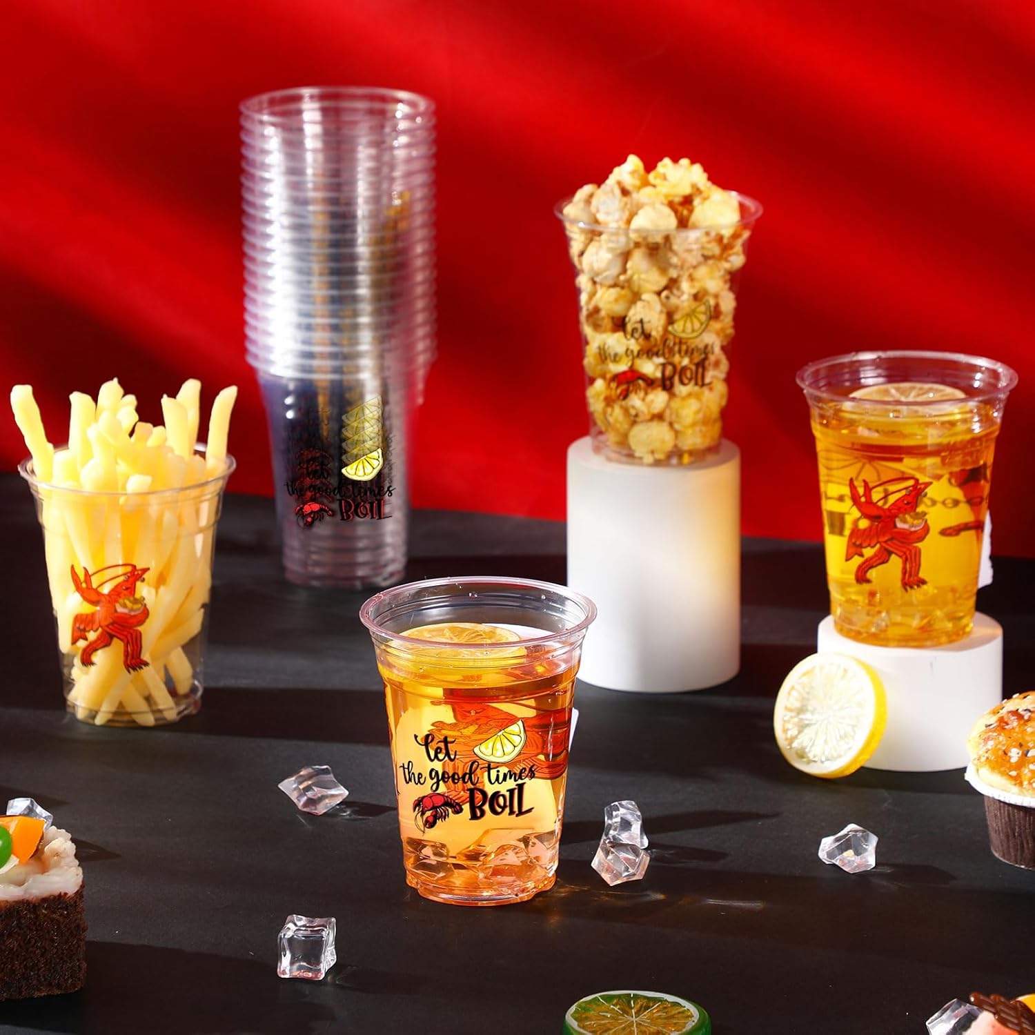 Havawish 100 Pcs Crawfish Cups Bulk, 12 oz Clear Plastic Tumblers, Birthday Party Cups for Crawfish Boil, Seafood, Summer Outdoor, Mint Julep Party Supplies Seafood Favors Gift
