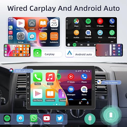 Miniatura 2 de Estéreo de coche de 10.1 pulgadas de un solo DIN con CarPlay y Android Auto, pantalla táctil desmontable de 10 pulgadas 1 radio DIN con enlace
