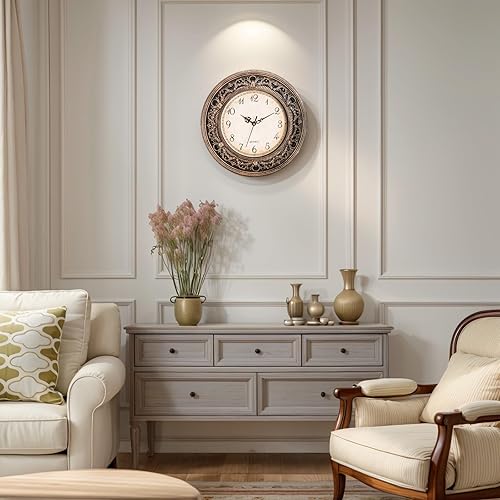 Miniatura 7 de Reloj de pared silencioso de plástico, relojes de pared grandes vintage de 13 pulgadas, reloj de baño redondo que funciona con pilas, relojes