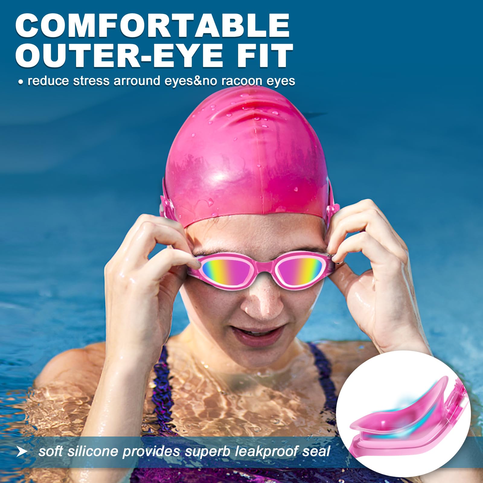 HotSrace Occhialini da Nuoto Polarizzati,Occhialini Piscina Protezione UV Impermeabile Anti-Nebbia Comfort Fit per Uomo Donna Unisex Adulto Adolescenti