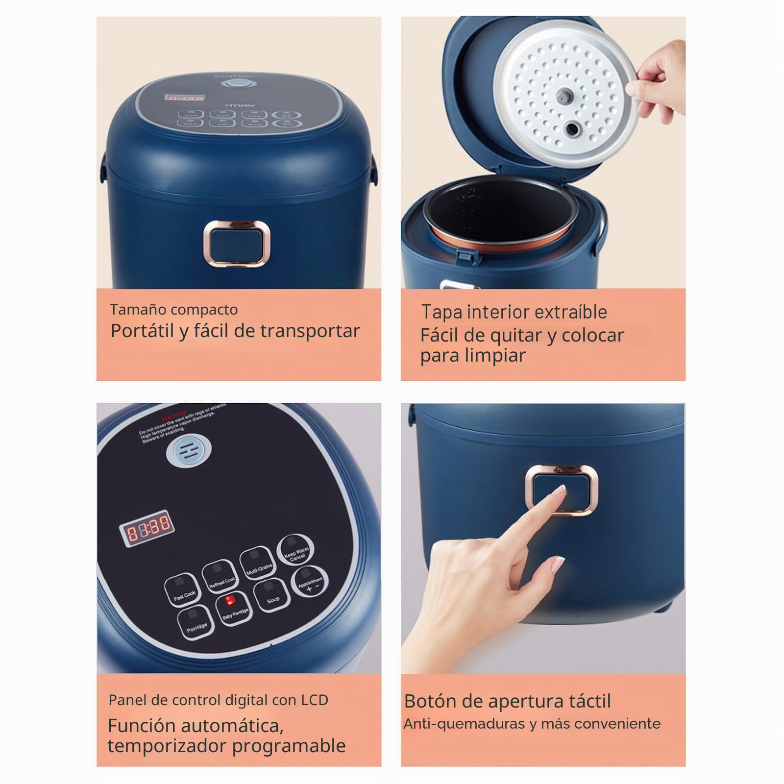 Olla de Arrocera, Cocina de Arrocera de Coche de 200 W, Capacidad 2L/3L, Arrocera Eléctrica Multifunción Portátil, Mantiene Caliente, Recipiente Antiadherente, Para Coche 12V 24V 220V (2L)