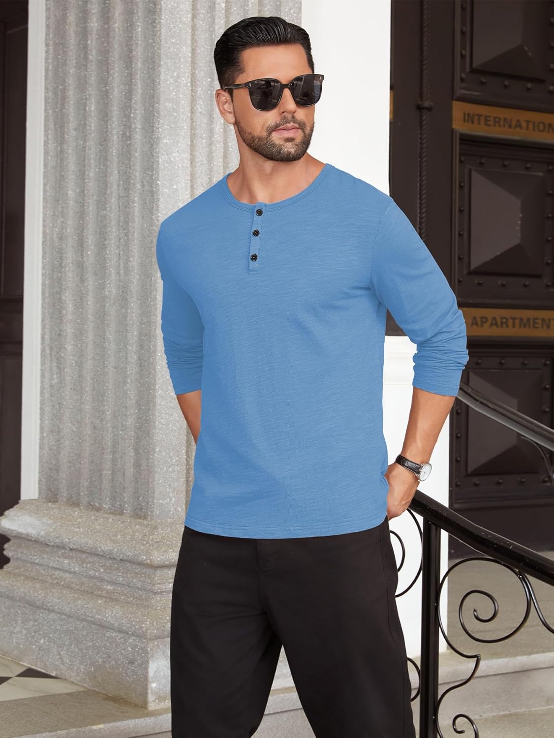 Hardaddy Men's Henley Long Sleeve Shirt Cotton 3-Button Placket Casual Crewneck T-Shirt for Men - Image 3