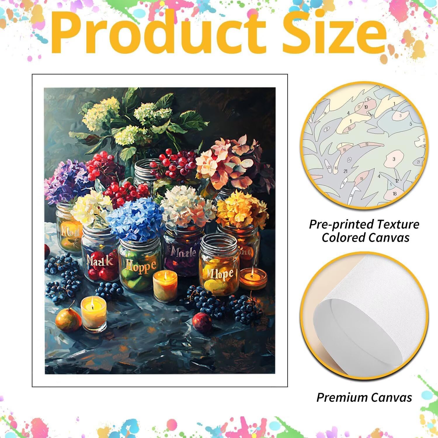 WEISHIWE Malen nach Zahlen Erwachsene Kerze in Vase, 70x90cm x-452 | Malen nach Zahlen Erwachsene Leinwand Kit, DIY Handgemalt Ölgemälde Set mit 3-Pinseln und Acrylfarbe für Wanddeko,Ohne Rahmen